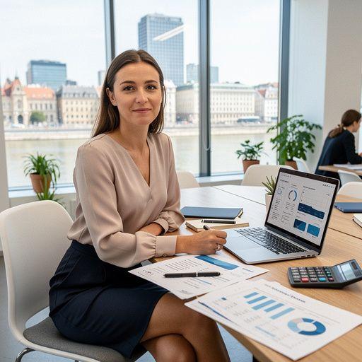 Színes grafikonok és táblázatok láthatók, amelyek a pénzügyi célok elérését mutatják.